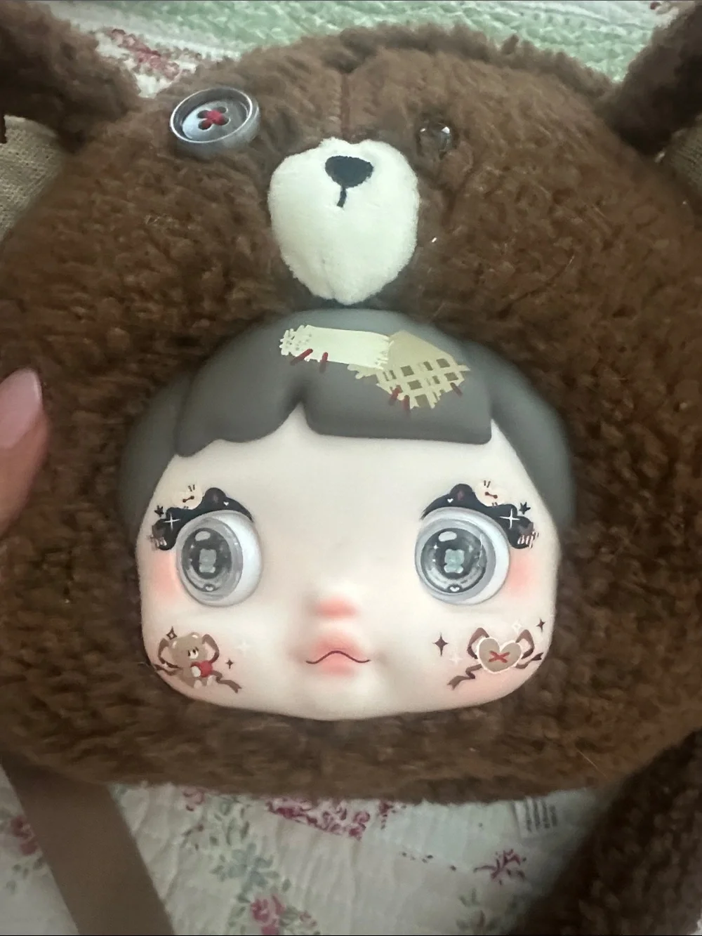 Plush Brown Bear Crossbody Bag with Doll Face Nommi